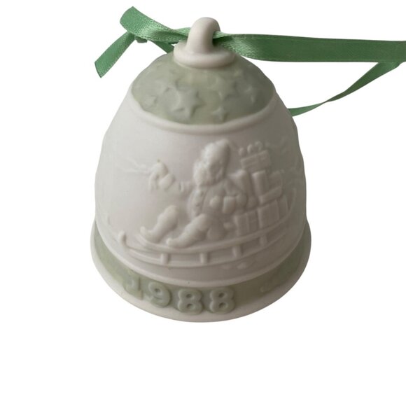 Set 2 Lladro Porcelain Christmas Ornaments 1988 Bell 1989 Sphere 3D Green Pink - Picture 3 of 13